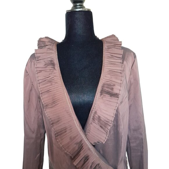 Vtg Cache Ruffle Wrap Stretch Event Cocktail Party Blouse Size 14 Metallic Brown - Picture 2 of 6